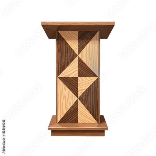 Wooden Lectern with Geometric Pattern.