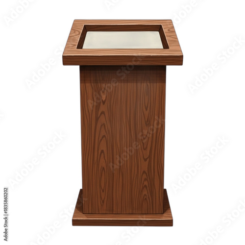 Wooden podium with a flat top surface.