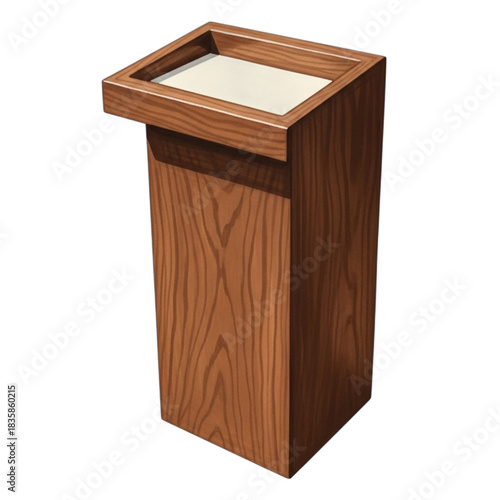 Wooden podium with a tray on top.