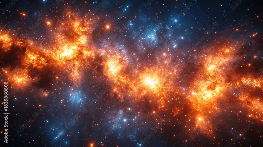 Naklejka premium Nebula's fiery embrace, a mesmerizing cosmic dance of light and color
