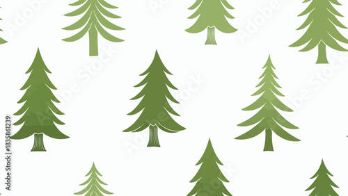 A flat lay of various green pine tree icons on a clean white background with a simple composition.