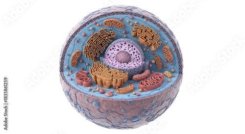 Detailed Illustration of Animal Cell Structure Showing Organelles Like Nucleus Endoplasmic Reticulum Golgi Apparatus Mitochondria Lysosome Ribosomes for Educational Purposes 3d Render