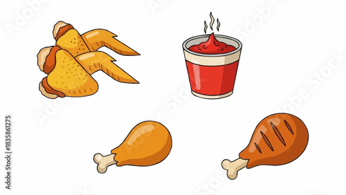 Delicious fried chicken wings and drumsticks with dipping sauce, a tasty meal.