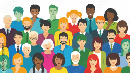 A large diverse group of multicultural people standing together.