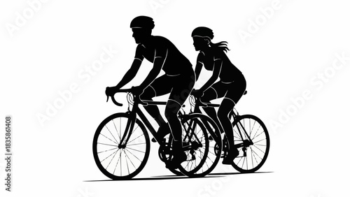 Silhouette of a Couple Cycling Together on a Road Bike.