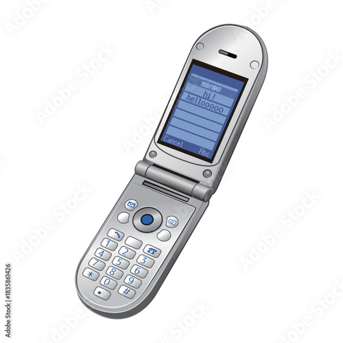 シルバーの角丸折り畳み式ガラケーのイラスト素材