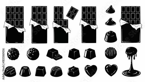 Assortment of Dark Chocolate Treats - Bars, Truffles, and Puddles.