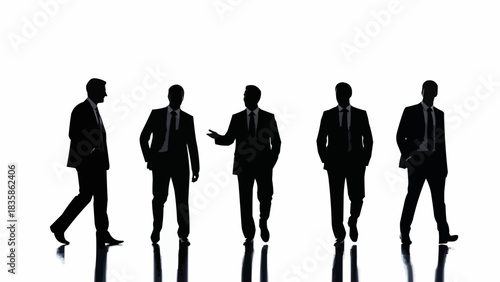 Silhouettes of Businessmen in Suits Walking and Standing.