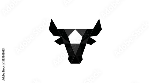 Abstract geometric bull head logo design in polygonal low poly style. Modern black ox symbol on white background.