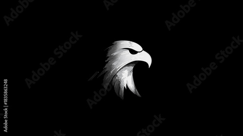 Dynamic white eagle head illustration with textured feathers on black background. Powerful vector art symbolizing strength, freedom, and vision.