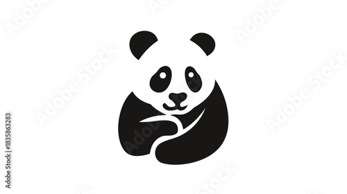 Cute Giant Panda Bear Black and White Illustration Isolated on White Background, Minimalist Vector Design