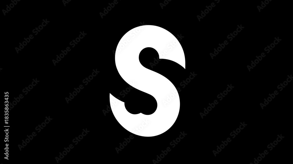 Naklejka premium Stylized white uppercase letter S with abstract hand or paw reaching out, isolated on a clean black background. Modern graphic design alphabet symbol.