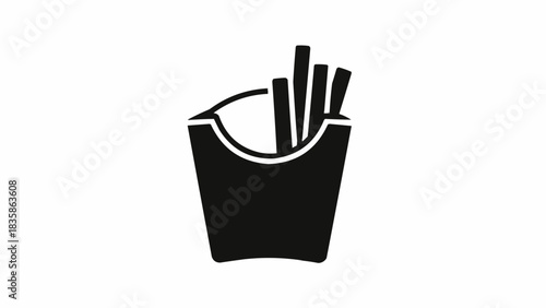 Black and white image of a french fries container.