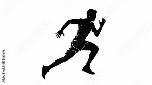 Silhouette of a male athlete running at full speed during a race.