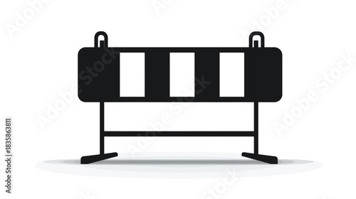Simple black and white road barrier icon, traffic safety barricade, construction zone warning symbol illustration on white background