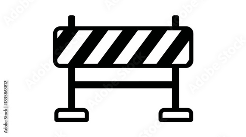 Construction barrier icon, black and white roadblock symbol, under construction sign, safety warning, repair work graphic