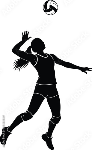 Here is a title and a comprehensive list of keywords for your Adobe Stock vector illustration of a volleyball player, focusing on sports, action, and female athletes for SEO.