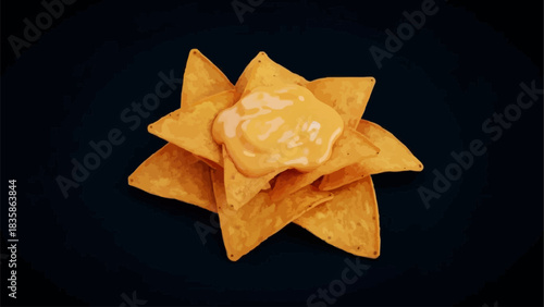 Golden Nachos Stacked with Melted Cheese on Top.