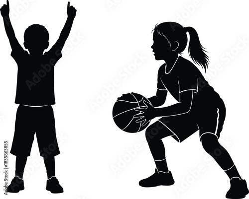 Here is a title and a comprehensive list of keywords for your Adobe Stock vector illustration of children playing with a basketball, focusing on sport, childhood, and activity for SEO.