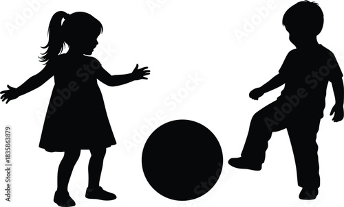 Here is a title and a comprehensive list of keywords for your Adobe Stock vector illustration of children playing with a ball, focusing on childhood, sport, and fun for SEO.