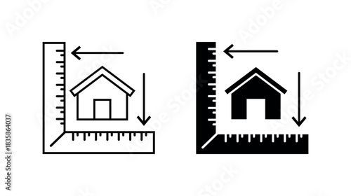 Property Measurement Icon, Ruler and Floor Plan Vector for Home Dimensions, Site Survey, Construction
