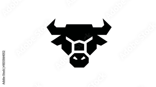 Modern Geometric Bull Head Icon. Stylized Black Animal Symbol. Strong, Minimalist Vector Graphic Design Illustration.