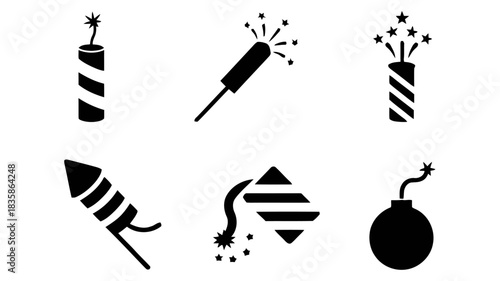 set of FIREWORK template flat icon, for new year card or Christmas