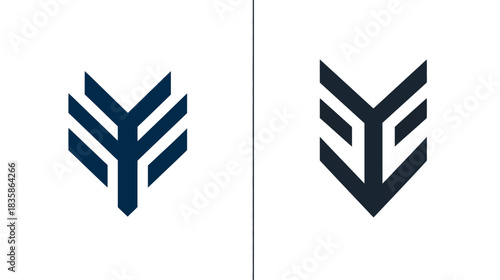 Modern geometric abstract arrow and stylized letter Y symbols. Minimalist emblem design concept for business identity and branding.