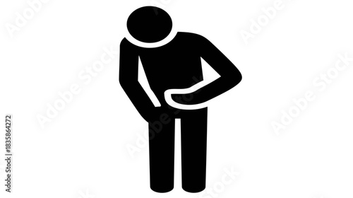 Person experiencing stomach pain or abdominal discomfort, black silhouette icon representing injury, illness, or digestive issues.