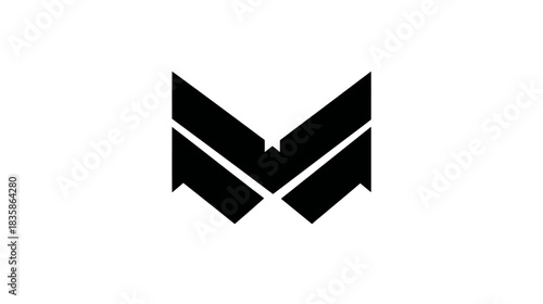 Abstract black geometric symbol resembling a stylized M or upward arrows, minimalist graphic design element on white background.