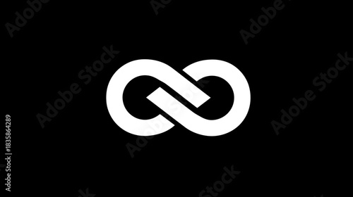 White infinity symbol illustration on a solid black background, representing eternity, endlessness, and limitless possibility