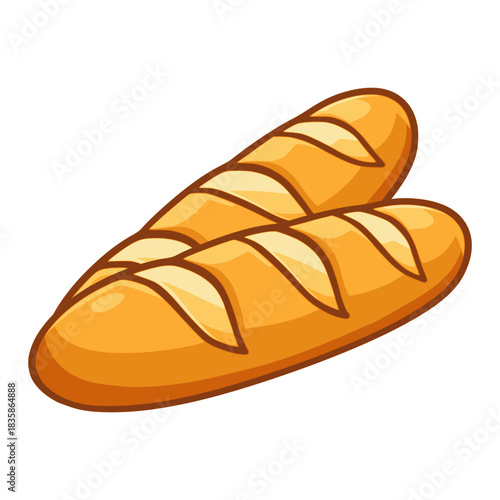 French baguette bread food snack flat color vector illustration template design
