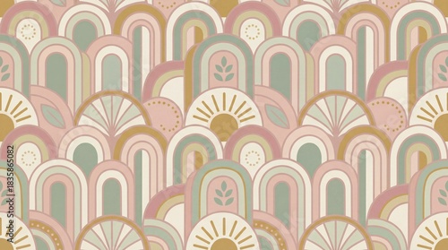 Cute Art Deco Geometric Seamless Pattern, Flat Design Soft Elegant Background for Luxury Branding