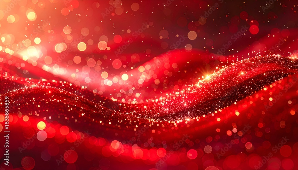 Red Glitter Wave Abstract Background with Bokeh Lights Stock 일러스트레이션 ...