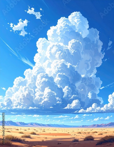 Expansive desert under fluffy clouds