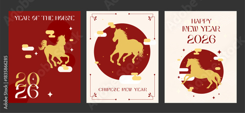 2026 chinese new year year of the red horse poster set with zodiac horse mobile