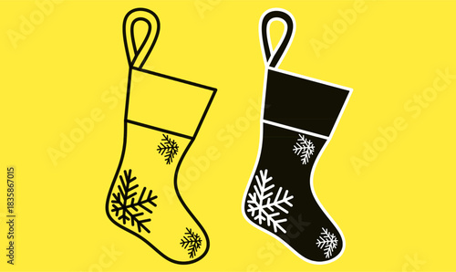 christmas sock vector illustration. stocking christmas outline and silhouette icon set, festive holiday sock,toe and heel detail, ideal for winter celebration, decoration, gift and greeting design