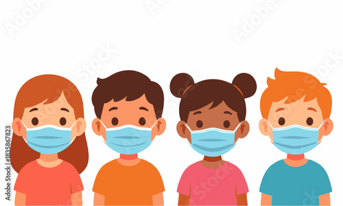 Illustration of children wearing medical masks.