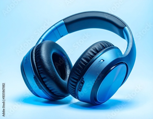Sleek over-ear headphones under a vibrant blue neon light, emphasizing modern sound technology.