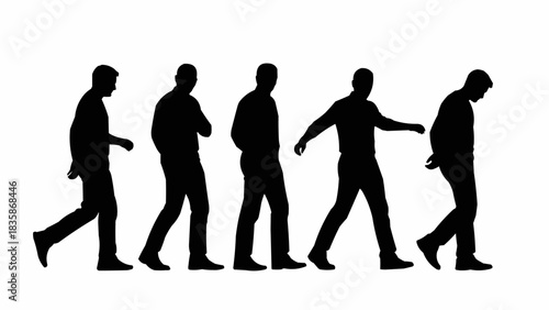 Sequence of a man walking shown in black silhouettes.