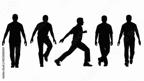 Five Silhouettes of Men in Various Poses Demonstrating Movement and Activity.