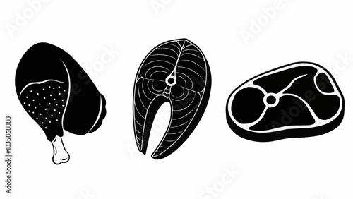 Assortment of chicken, salmon, and steak, perfect for a delicious meal.