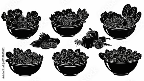 Collection of Fresh Vegetables and Leafy Greens in Bowls.