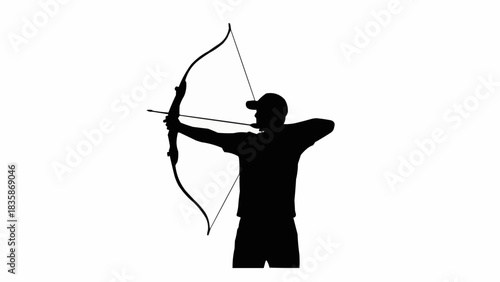 Silhouette of Archer Aiming with Bow and Arrow.