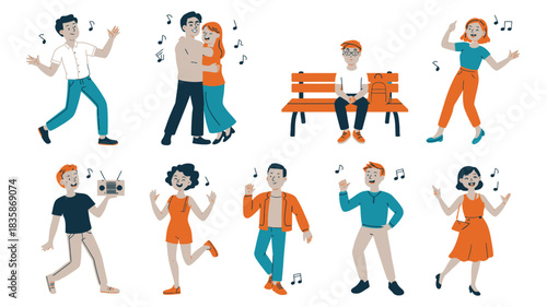 Cheerful People Dancing and Enjoying Music, One Person Sits Alone on a Park Bench