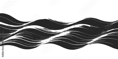 Black and white vintage vector illustration of a hand-drawn horse and bird feather sketch pattern