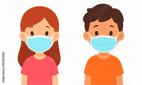 Illustration of children wearing medical masks.
