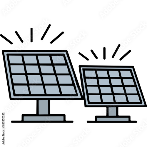 Two Gray Solar Panels Mounted On Stands Against A Black Background Representing Renewable Energy Technology And Sustainable Power Generation.