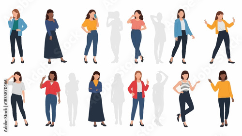 Empowered diverse women collection showcasing various poses and styles, perfect for inclusive marketing campaigns and illustrating modern female professionals