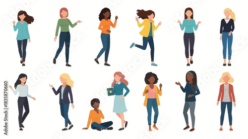 Diverse women collection for your creative projects showing modern style, business, casual and joyful moments, ideal for presentations and web designs